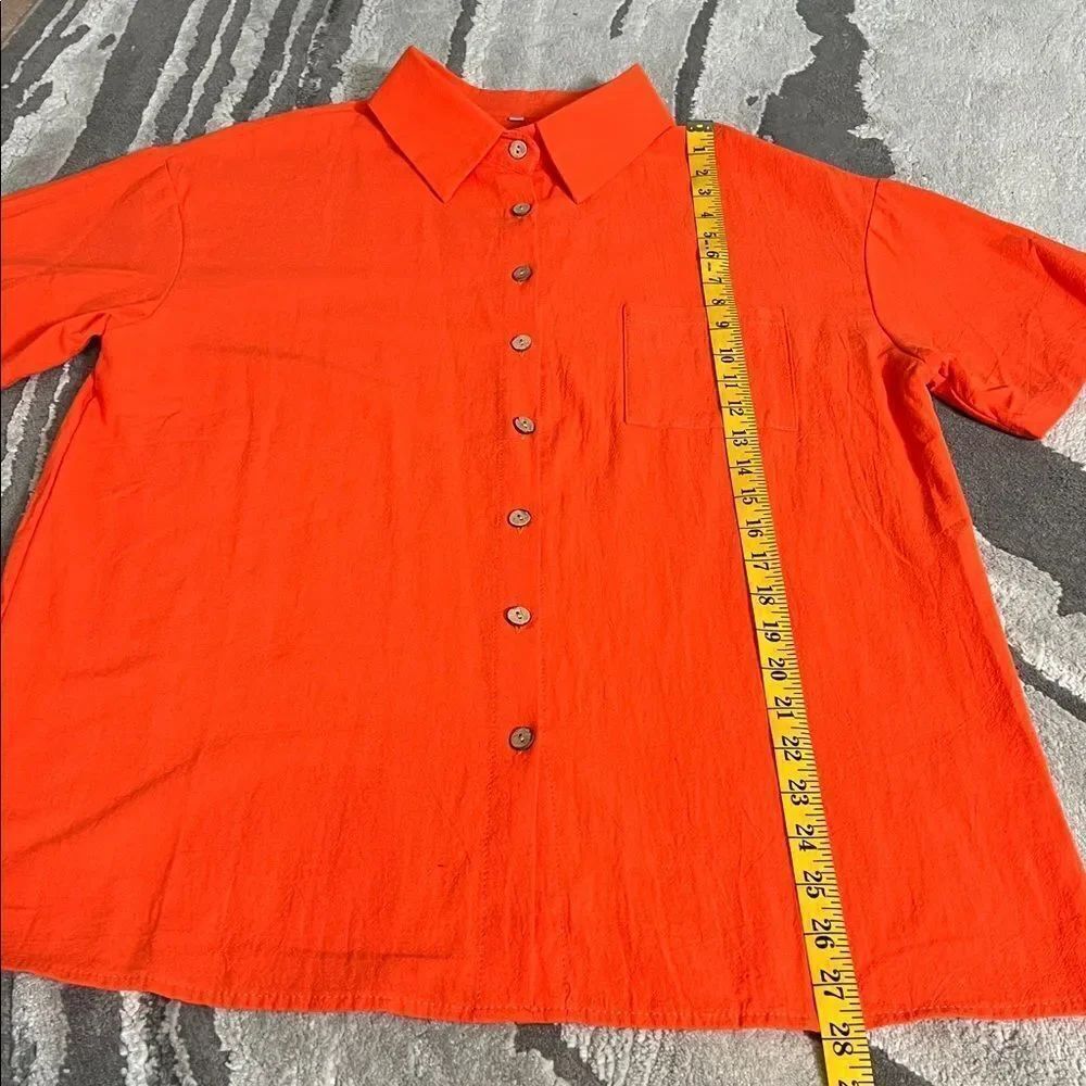 NWOT Orange Button-Up Shirt and Shorts Set - Picture 12 of 15